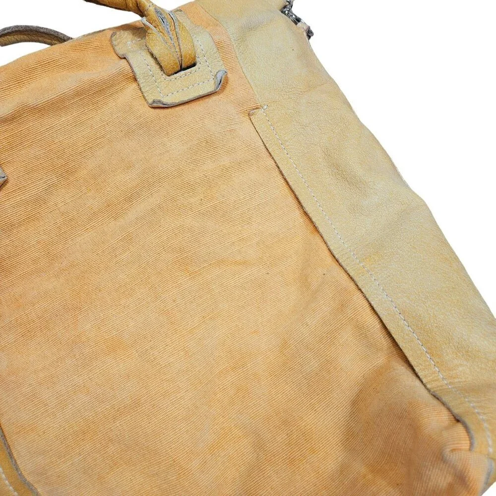 Nicoli Sunflower Yellow Canvas & Leather Tote Bag Dual‎ Handles Adjustable Strap